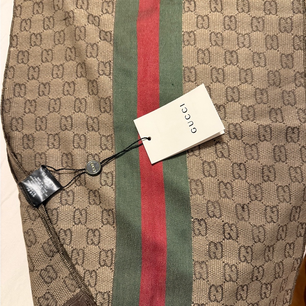 Gucci Brown and Green Scarf with Iconic GG Monogram